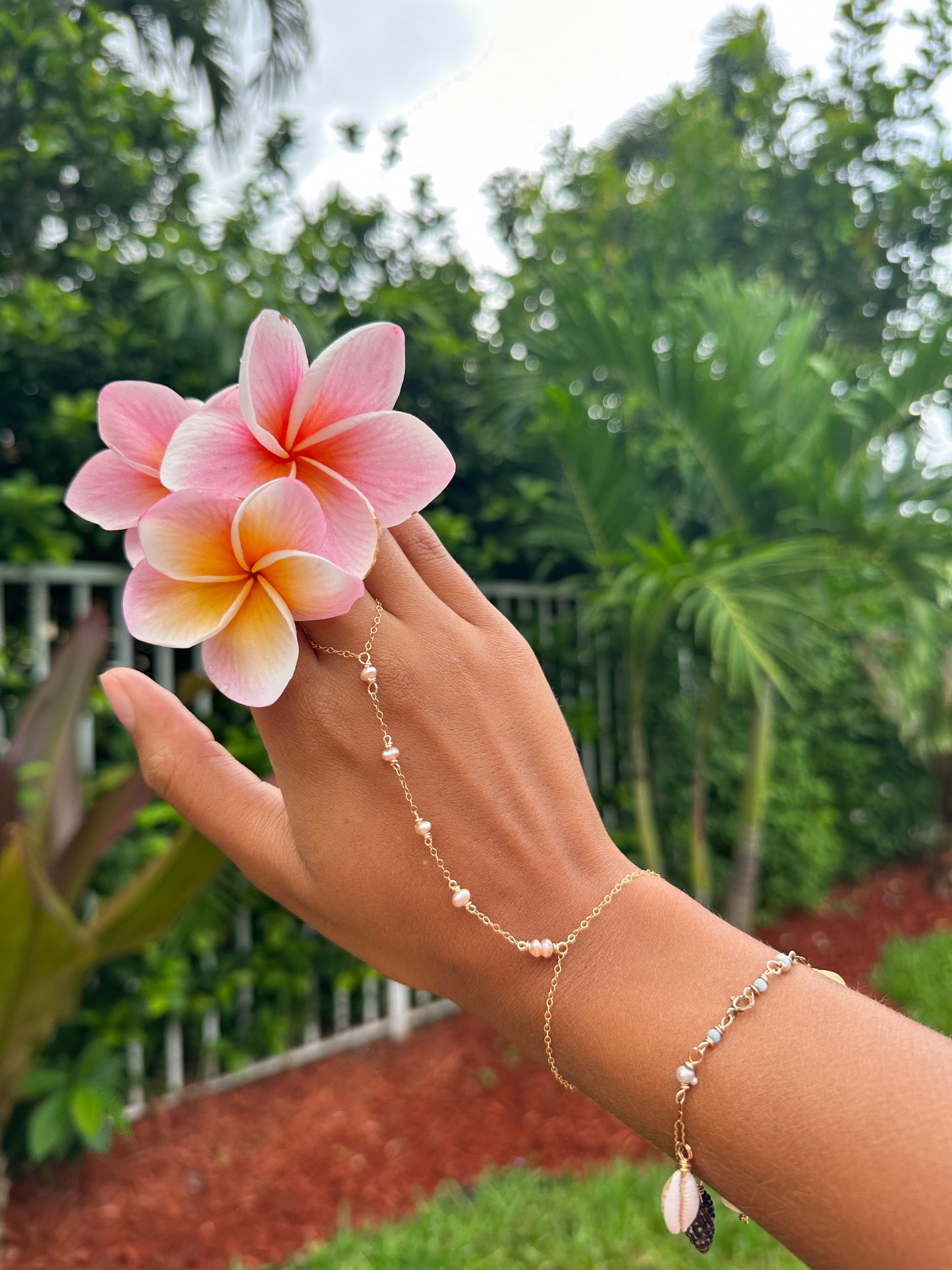 Pink Pearls Hand Chain