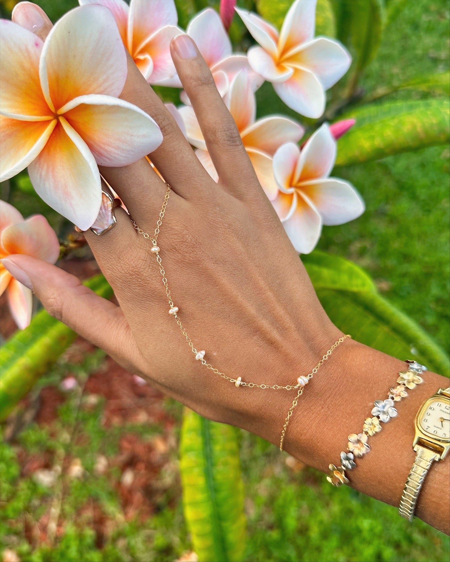 Pink Pearls Hand Chain